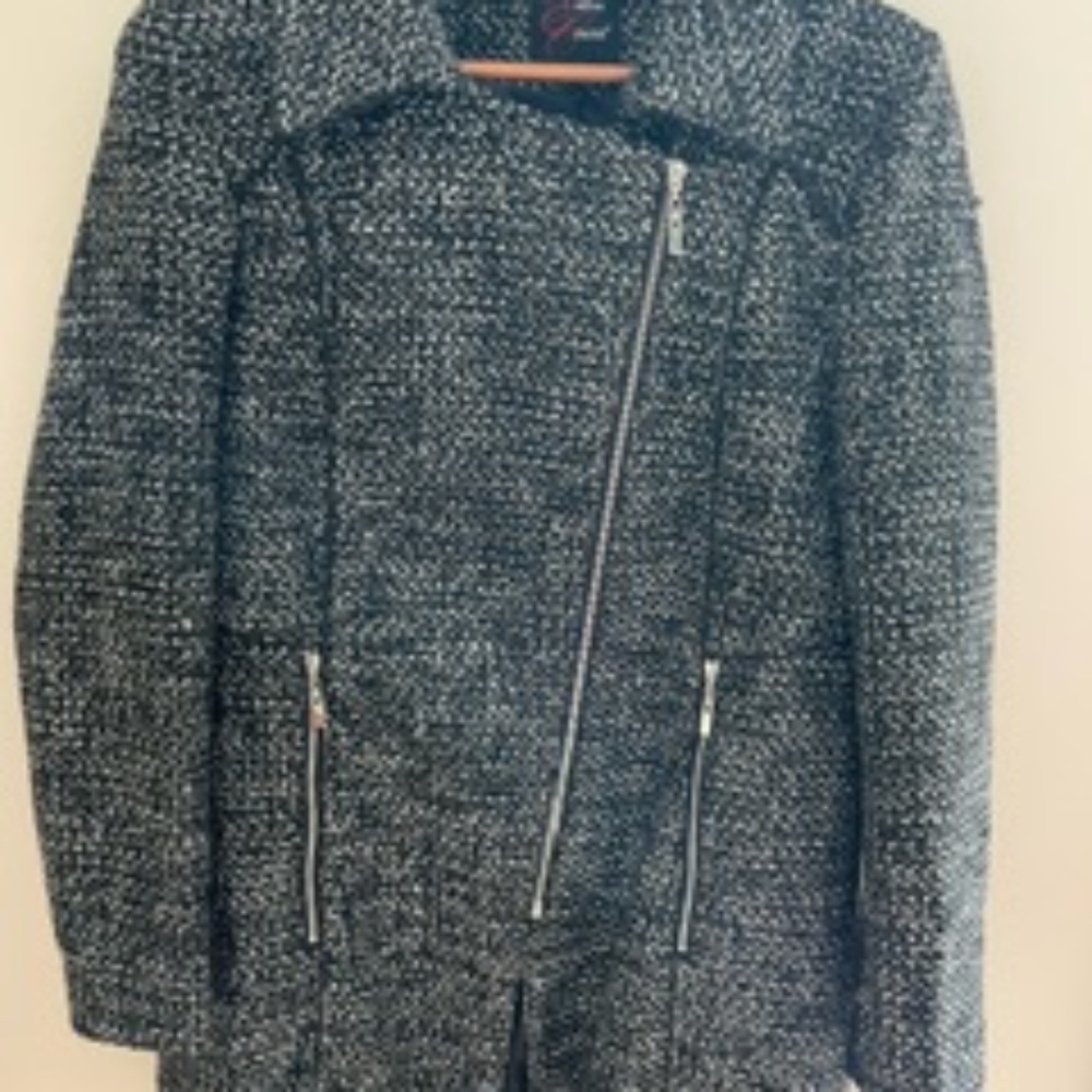 Eden Court jacket - Black with white tweed. Size Medium